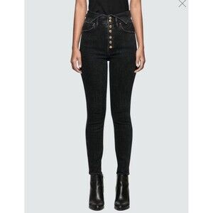 Mother Jeans The Swooner Exposed Snap Black Denim Jeans Size 25